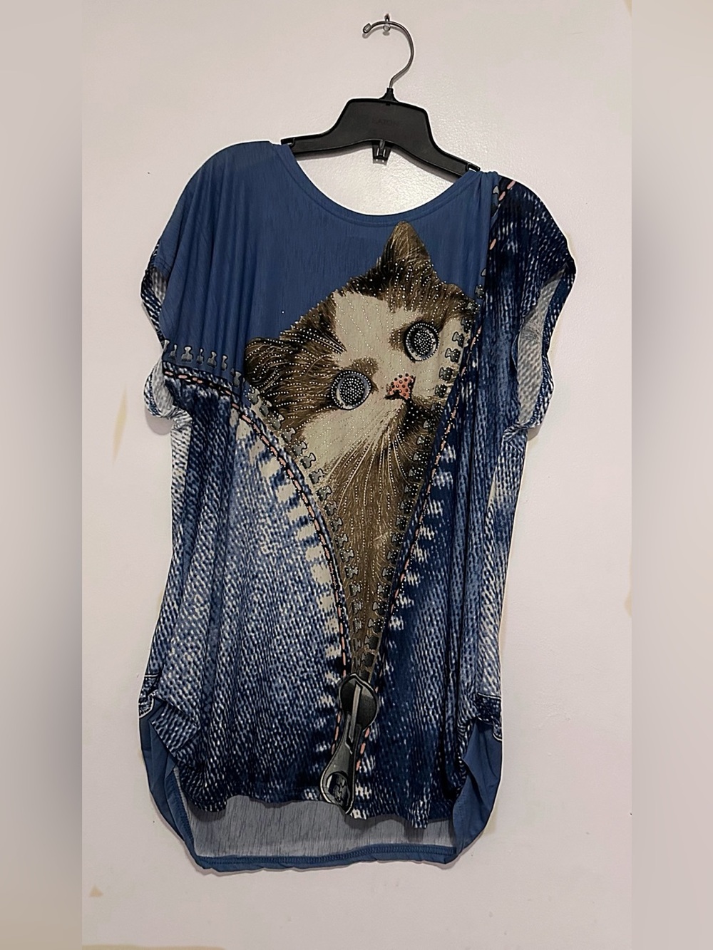 Blue Cat-Print Pet Tee
